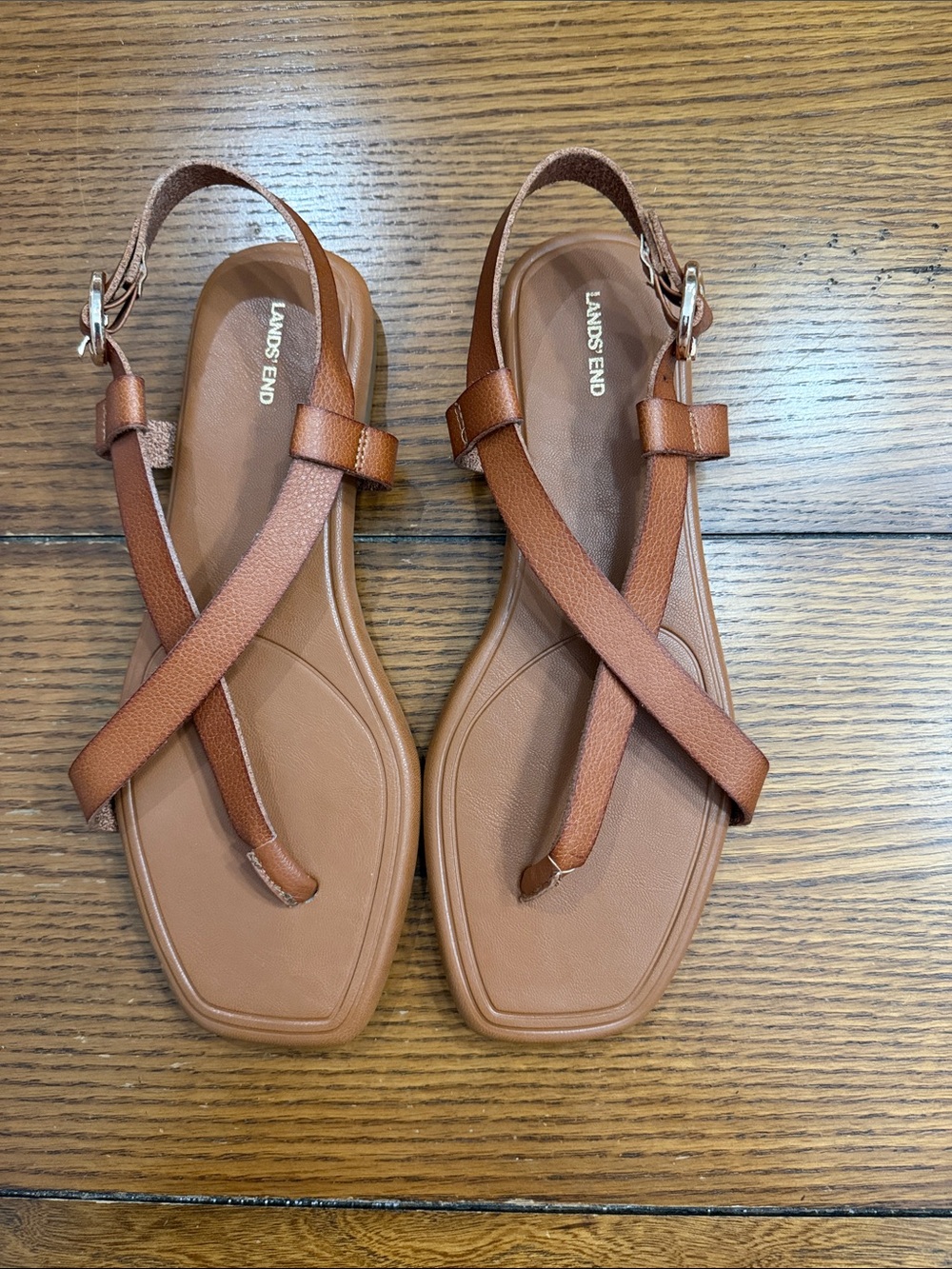 Lands' End Strappy Flat Vegan Leather Slingback Sandals NWOT